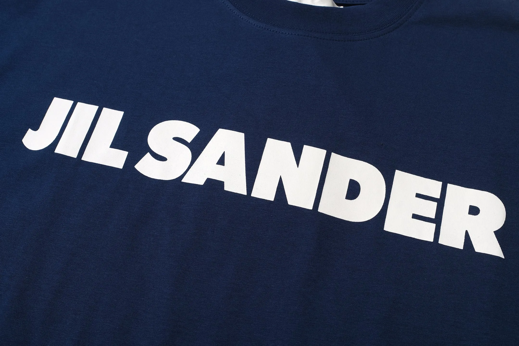 Royal Blue In Stock🚨🚨 J 9890#JIL SANDER Capsule Series Minimalist letter logo printed short-sleeved T-shirt Light Gray Pink Royal Blue SML